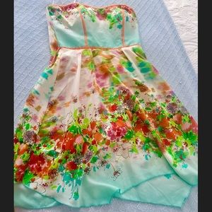 Teeze Me size 3 summer floral strapless dress.